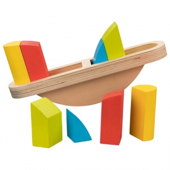 Holz Spiel Waage Balancierspiel mit bunten Holzwürfeln